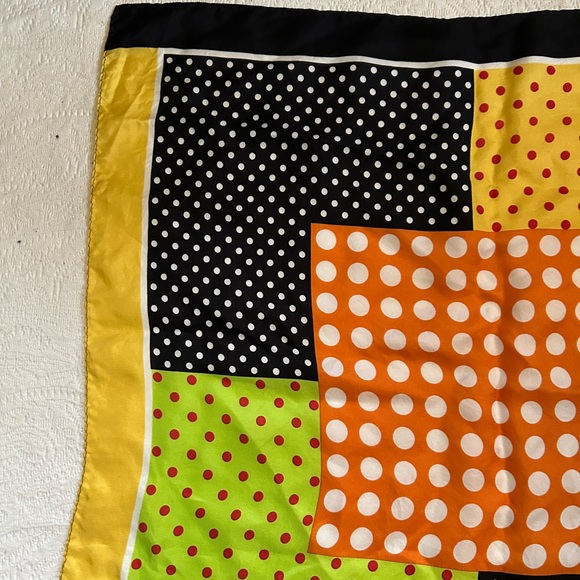 Jones New York silk scarf - bright colors and black w/ white polka dots - Picture 5 of 8